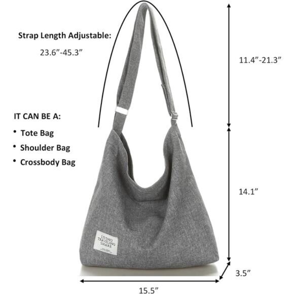 Covelin Women's Retro Large Size Canvas Shoulder Bag Hobo Crossbody Handbag - Picture 5 of 7